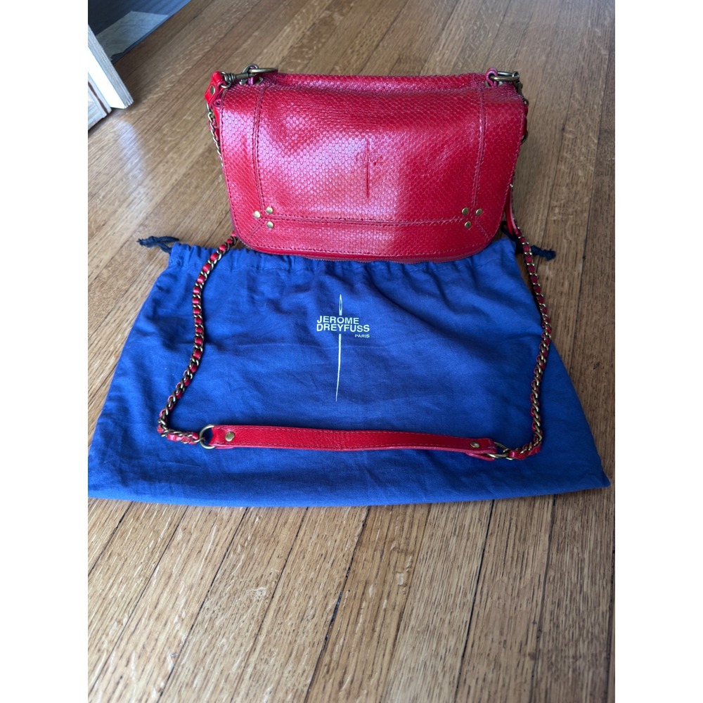 Jerome Dreyfuss Red Python Embossed Leather Shoul… - image 9